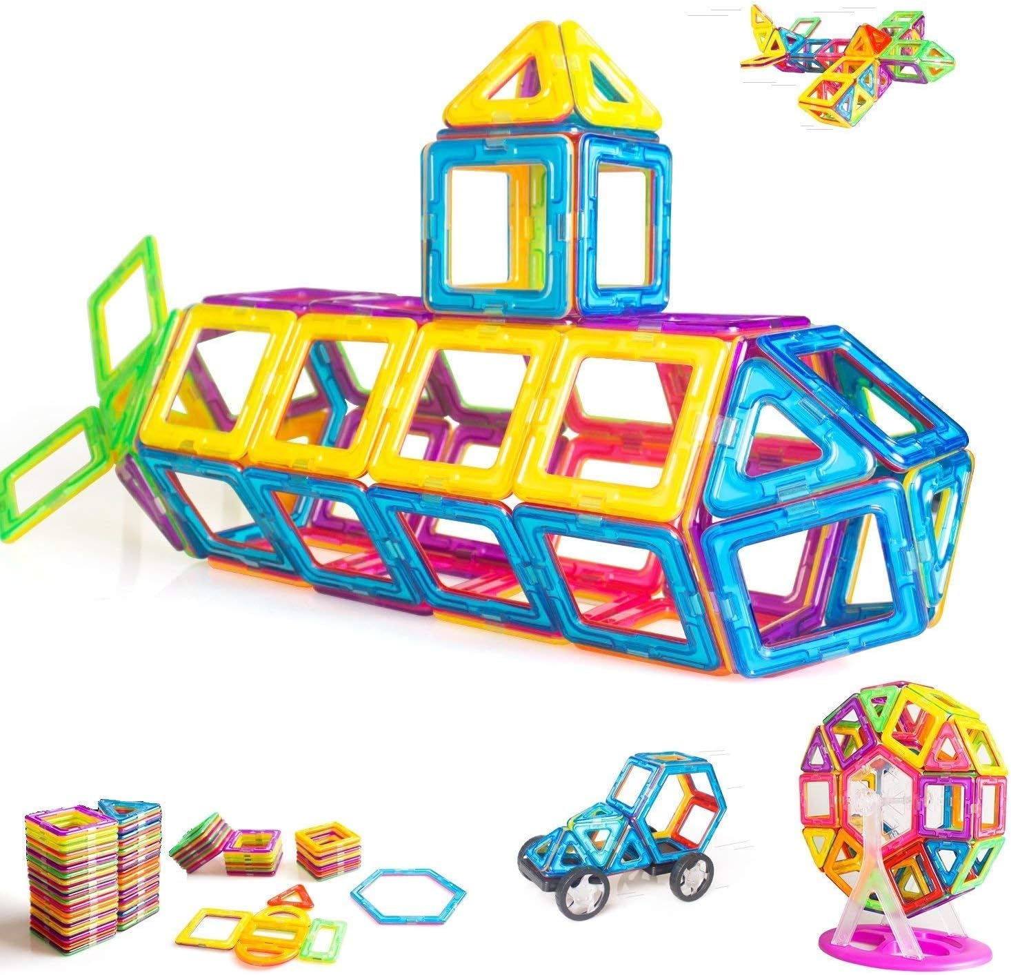 139 PCS Magnetic Tiles Building Blocks Set, DIY Creative STEM Building Block Preschool Educational Construction Kit 3D Magnetic Toys For Boys Girls Kids Toddlers Children With Storage Box