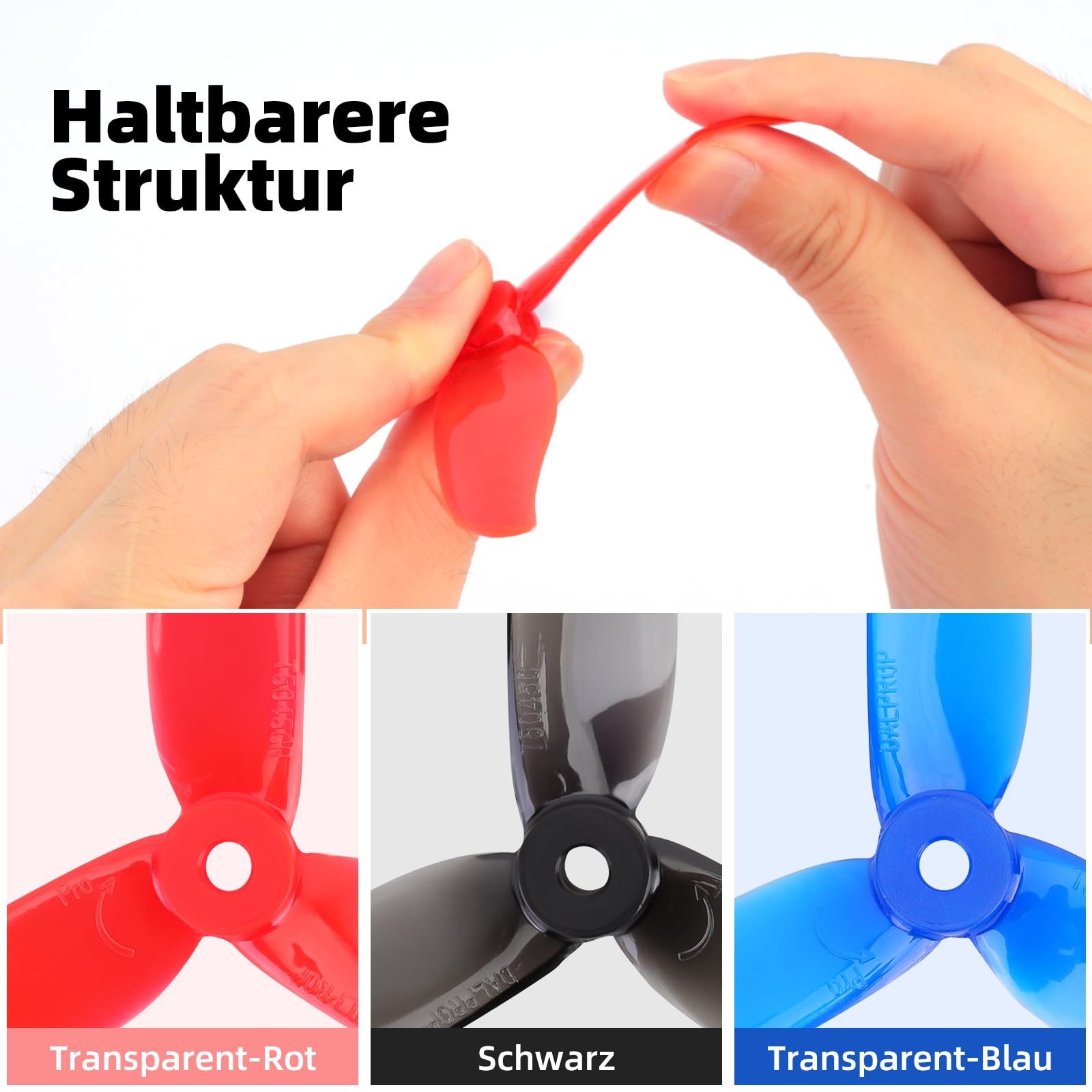 12 hélices 5045 de 3 palas, 12,7 cm (5 pulgadas), Tri Blade Props para motores sin escobillas 2204 2205 2206-2306 FPV Racing Drone Quadcopter (rojo transparente, negro, azul transparente)