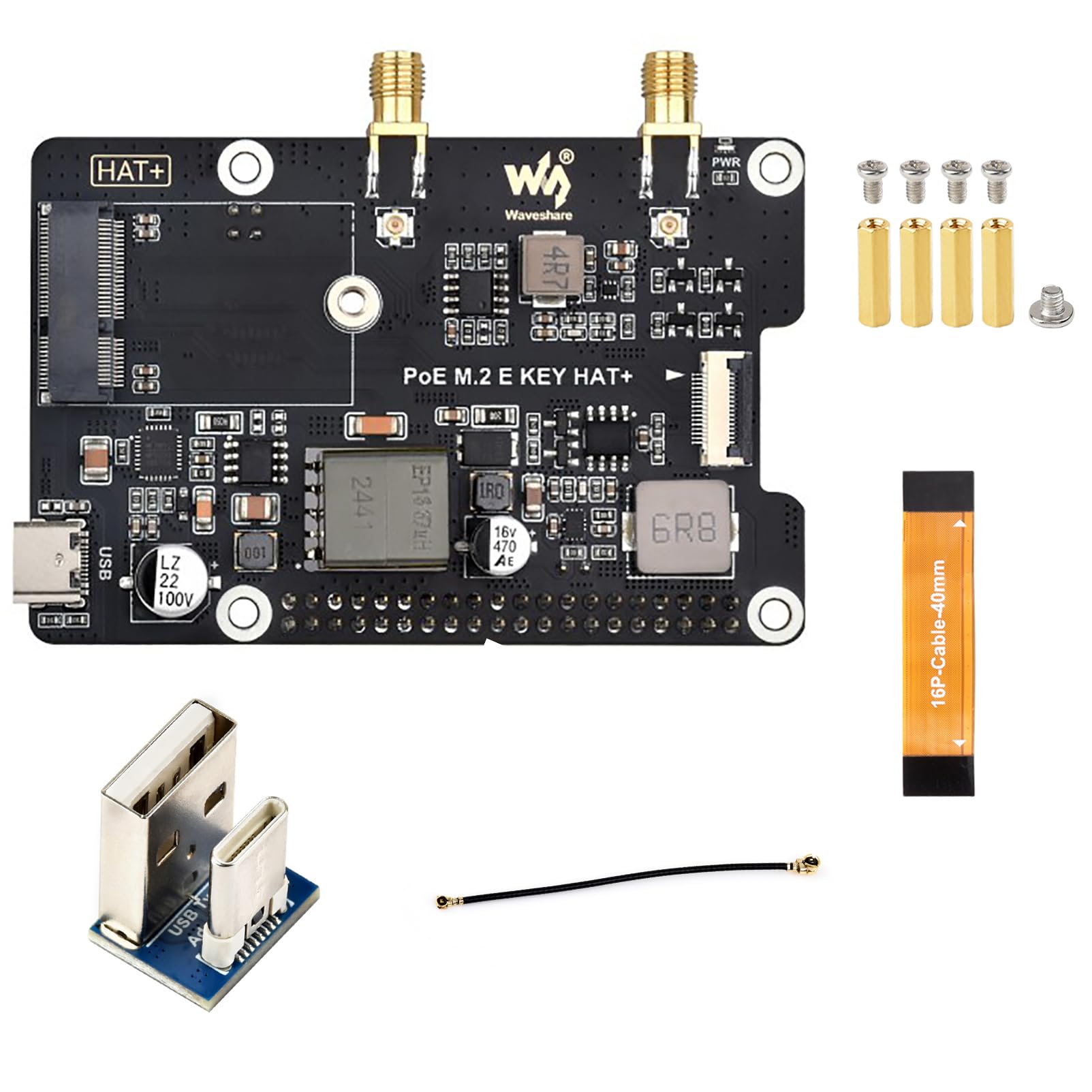 PCIe to M.2 E Key Adapter with PoE HAT for Raspberry Pi 5 - Supports NGFF M.2 E Key Wireless NIC, PoE Power Supply, Onboard SMA Connector, USB Bluetooth, 16PIN PCIe Interface-image-36