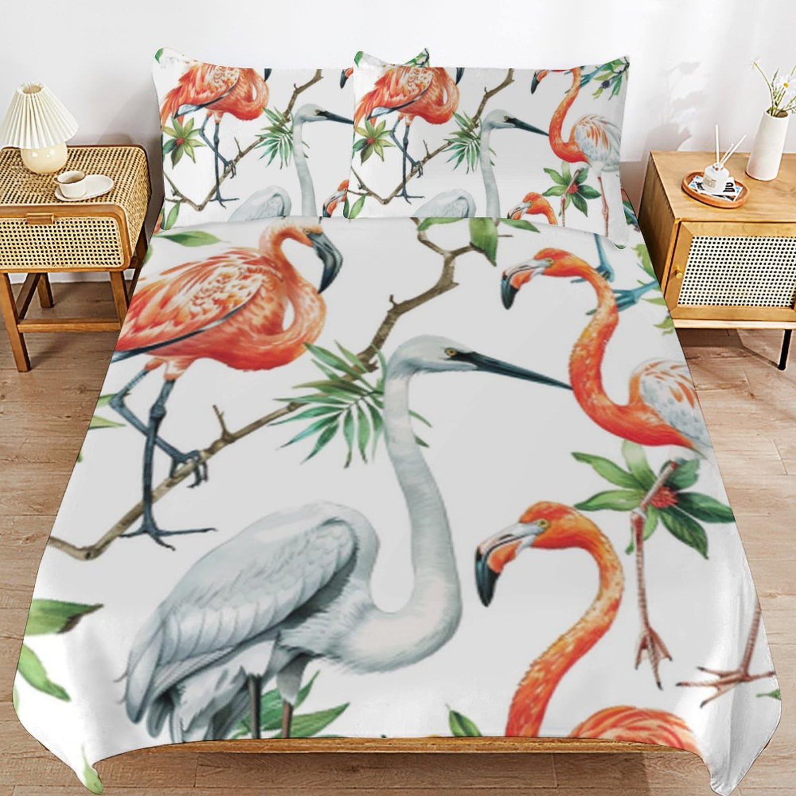 Parure de lit flamant rose en microfibre douce avec 2 taies d'oreiller pour enfant