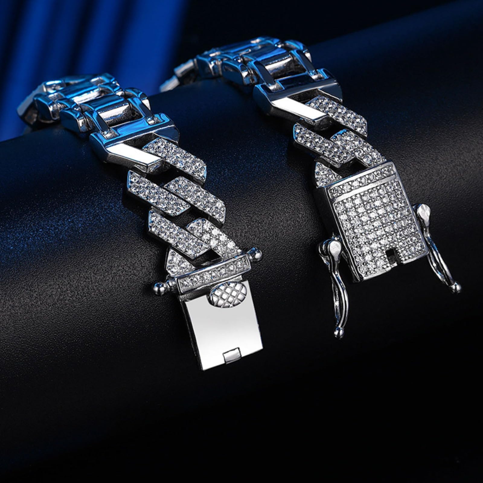 Pulsera de eslabones cubanos para hombre, cadena transparente 5A+ CZ de imitación de diamantes para hombre, plata de ley 925 chapada en oro blanco de 18 quilates, joyería para hombre, 18-20