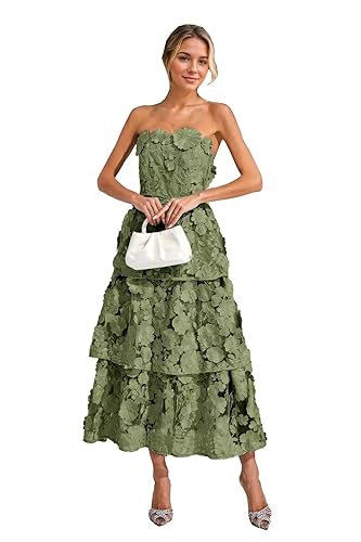 Women's Elegant 3D Floral Lace Tiered Tea Length Wedding Guest