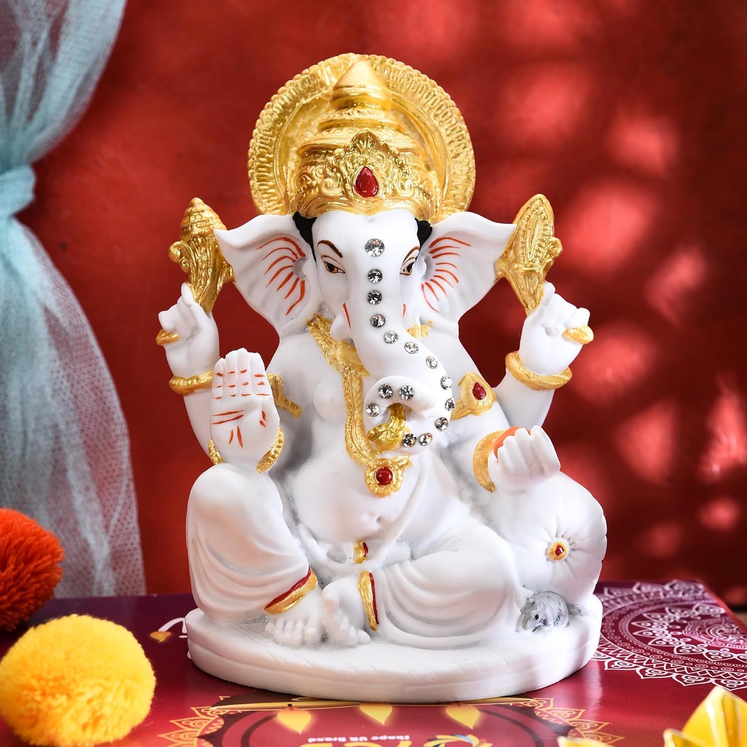 Idole de Ganesh en marbre blanc mat pour mandir et décoration