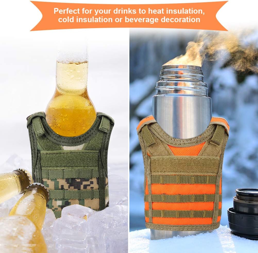 Accmor Tactical Mini Beer Vests, 2 Pack Molle Beer Jacket Camouflage Beverage Coolie Cooler Adjustable Drink Bottle Vests Holder for 12oz or 16oz Cans or Bottles Decoration