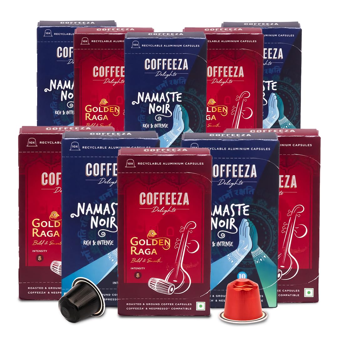 Coffeeza Delights Namaste Noir & Golden Raga Coffee Capsules (Budget-Friendly) Variety Pack | 100 Coffee Pods (B0D9S17S8B) Amazon Price History, Amazon Price Tracker
