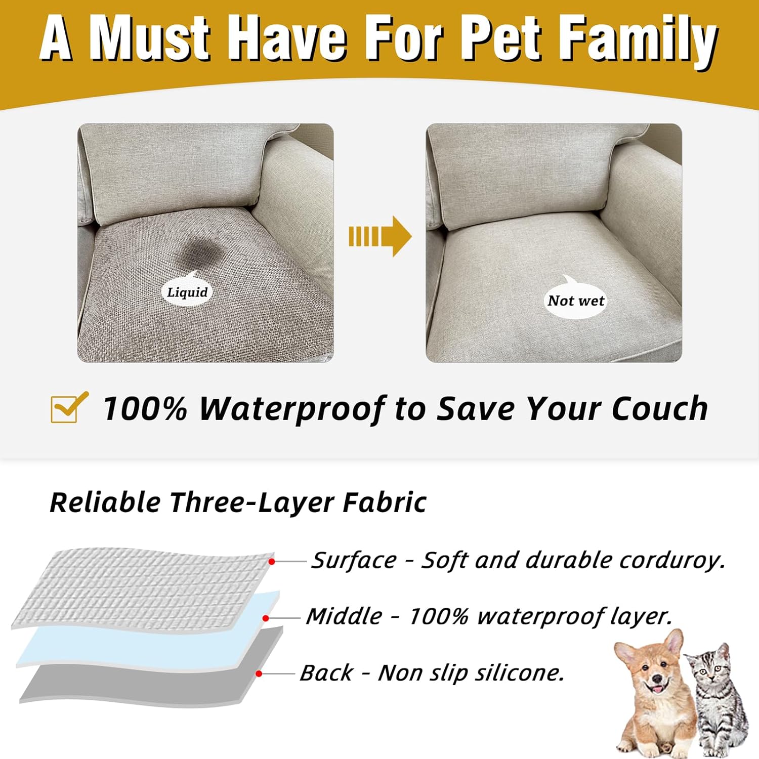 Couch Arm Covers, Sofa Arm Covers, Waterproof Armrest Cover for Sofa, Armchair, Loveseat, Non-Slip Recliner Arm Cover, Headrest Cover, Arm Chair Covers Set of 2 (Latte, 26"×26")
