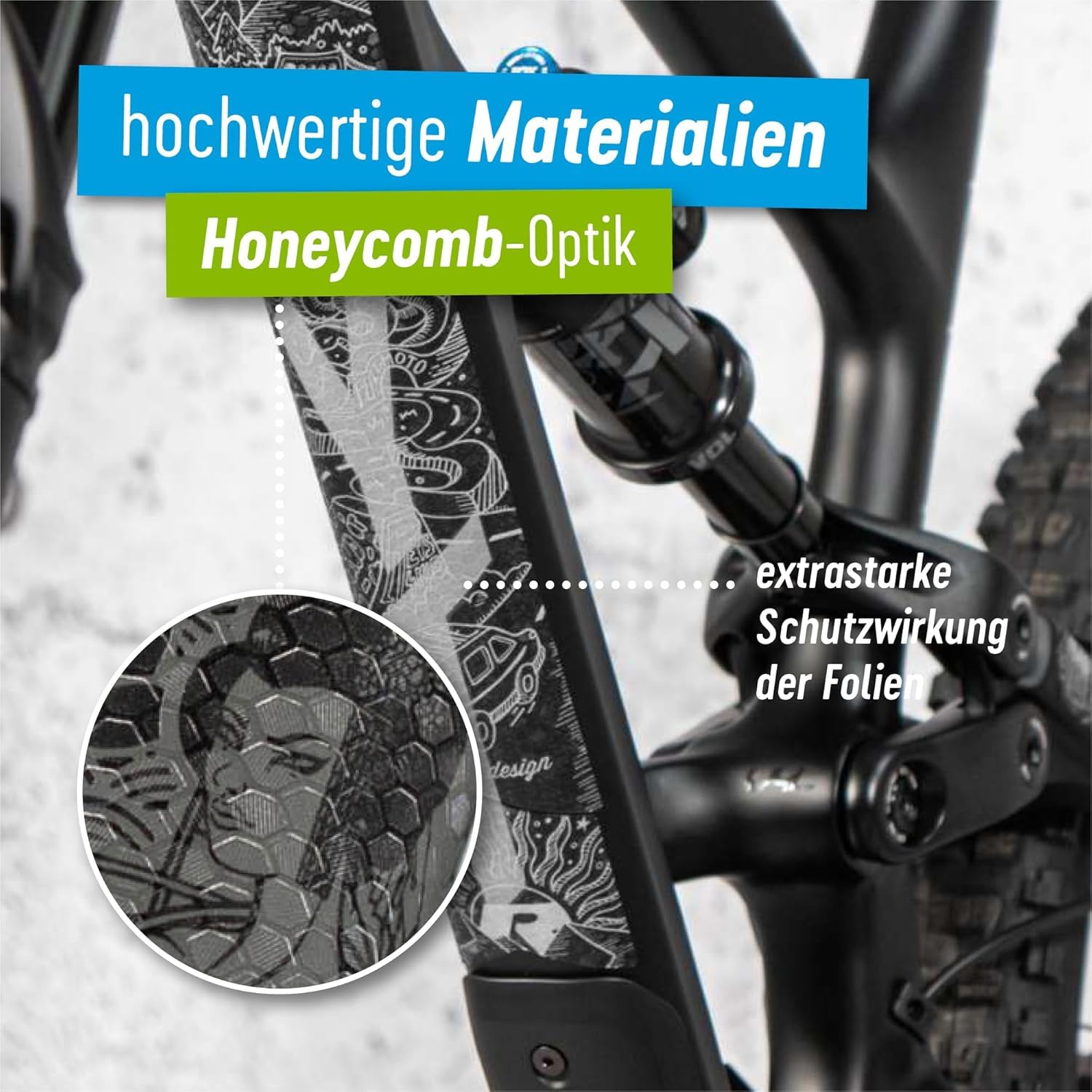 Riesel Design - MTB Fahrrad Set - Schutzblech vorn und Rahmenschutzfolie | Fahrrad Schutzblech inklusive Kabelbinder und extra robuste Schutzfolie für Ober-, Unter- und Sitzrohr