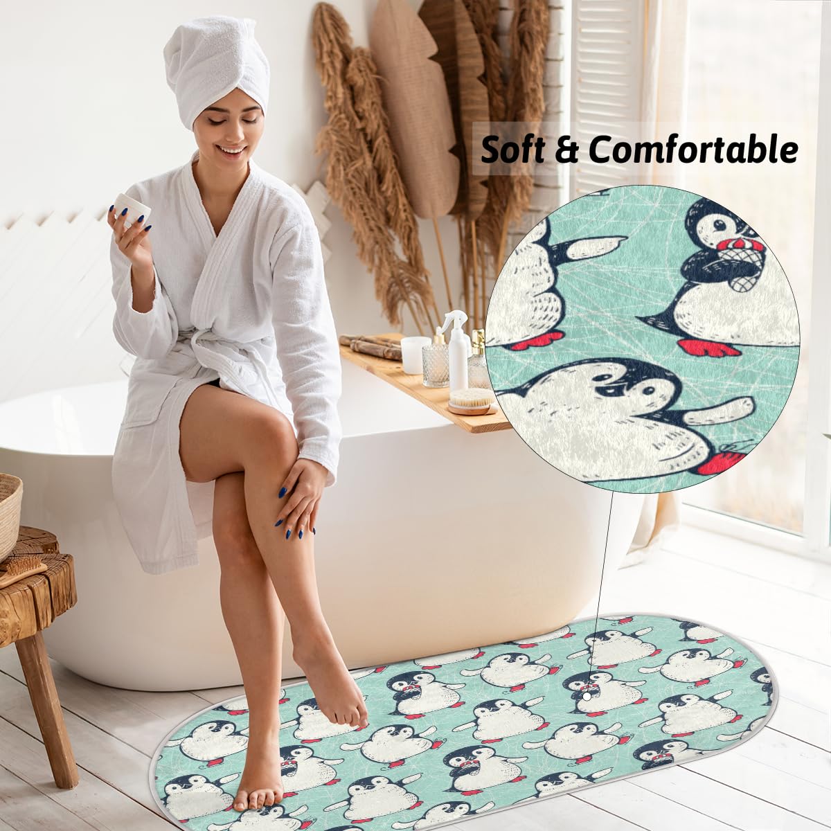 TropicalLife Uroczy pingwin dywanik mata 50 x 120 cm, nadruk pingwina długie włosy pogrubione dywaniki do pokoju kuchni domu łazienki wewnątrz antypoślizgowa mata podłogowa dywaniki