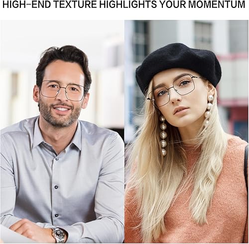 Miniatura 5 de Anteojos de lectura cuadrados de metal de gran tamaño para mujeres y hombres, lentes grandes para mujer, lentes grandes con bloqueo de luz azul,