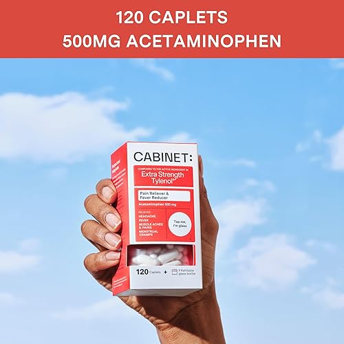 Miniatura 4 de Cabinet Acetaminofeno de 500 mg para aliviar el dolor de cabeza, dolores de muelas, dolor de garganta y reductor de fiebre, incluye 1 frasco de