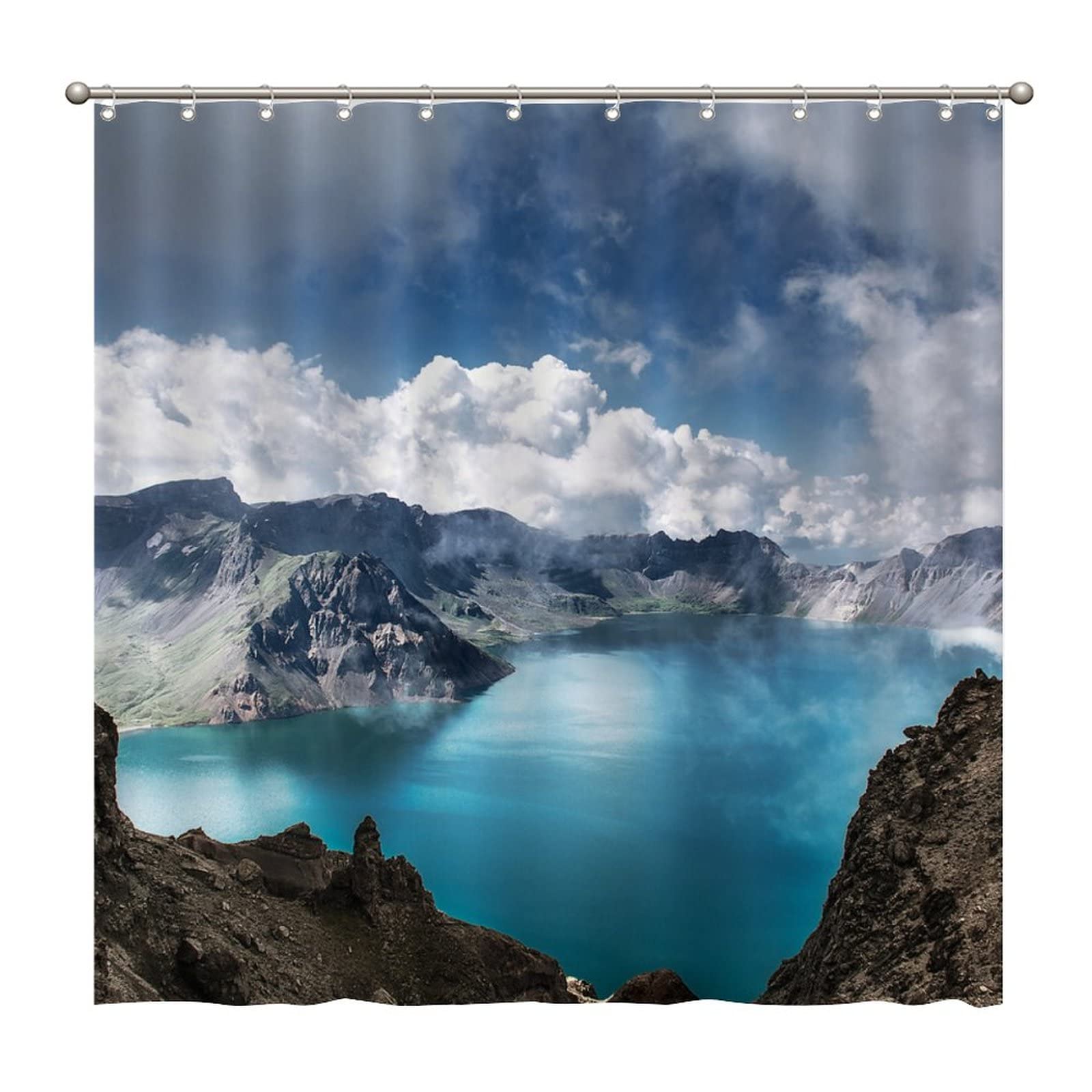 Shower Curtains Tianchi Landscape in Changbai Mountain 72 x 72 Inch Shower Curtain Set with 12 Hooks Home Bathroom Bathtubs Decor Polyester Fabric Machine Washable Durable