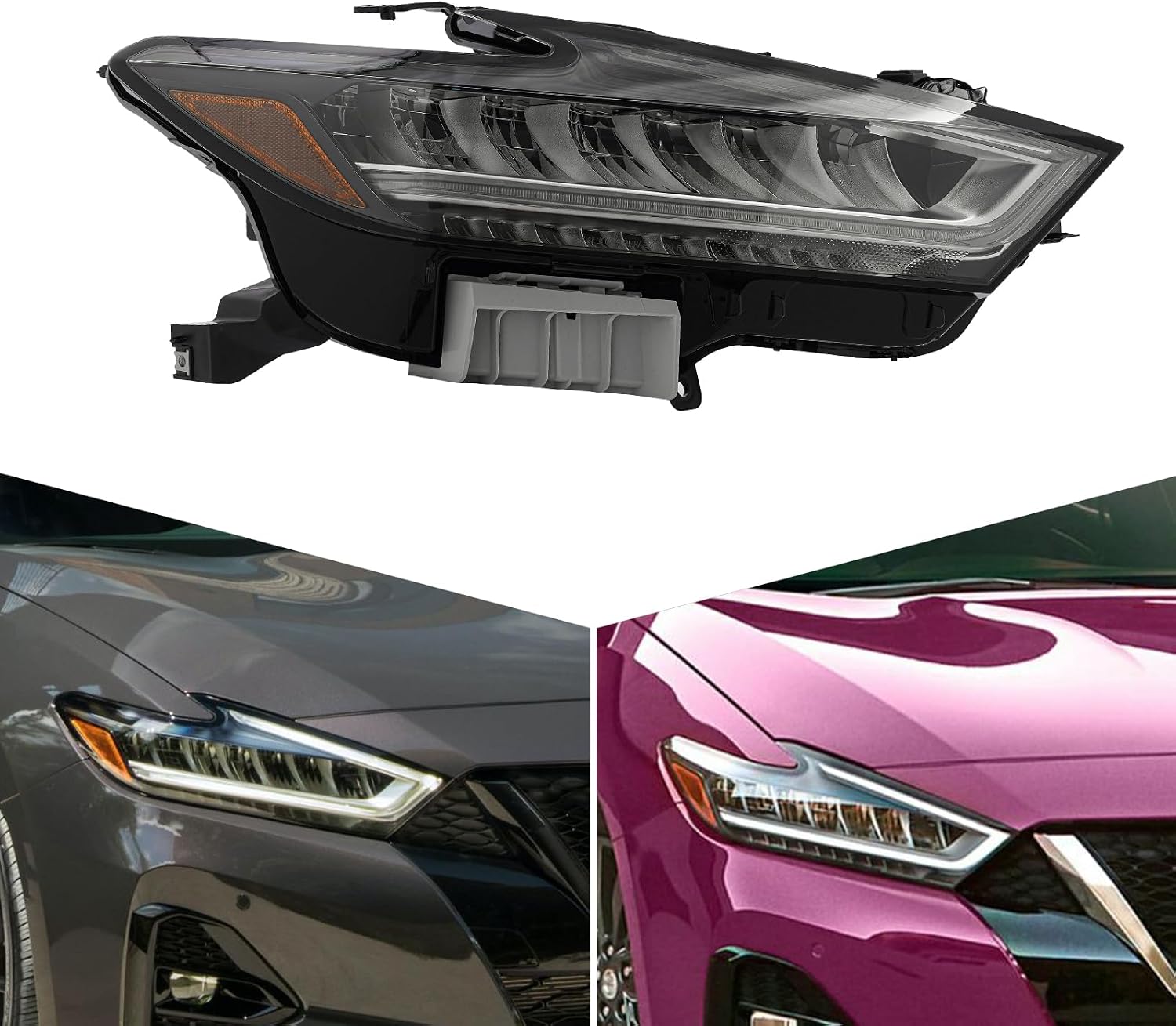XIJIE - Headlight Assembly Replacement Compatible With 2019 2020 2021 Nissan Maxima LED w/Bulbs Headlight Headlamp Passenger's Right Side Black Housing Clear Lens (Right)