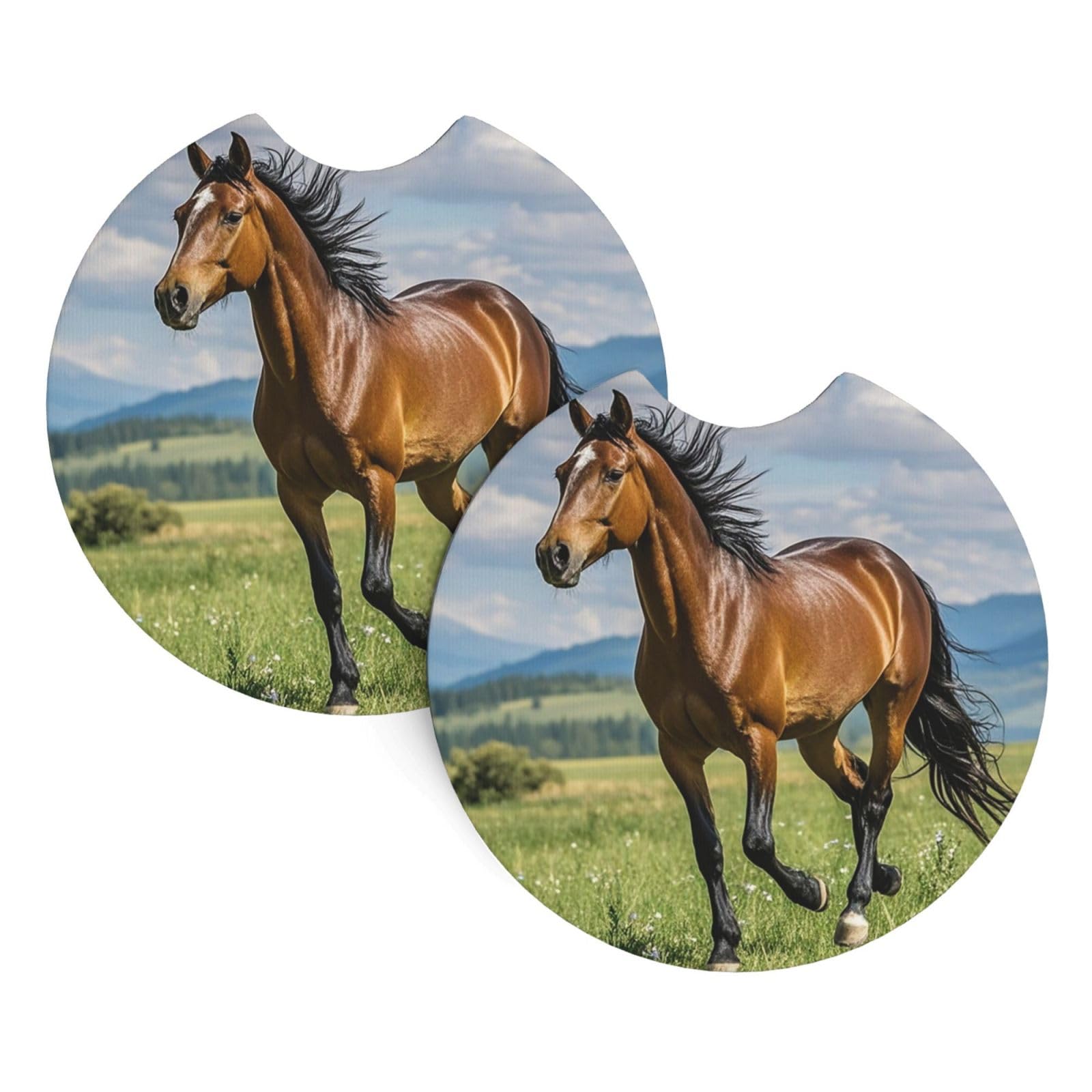 2 Pack Car Coaster for Cup Holders Horse Running in Field Car Cup Coaster 2.7" Neoprene Non-Slip Automotive Cup Mat Universal Auto Car Interior Accessories for Women Men Cup Pad