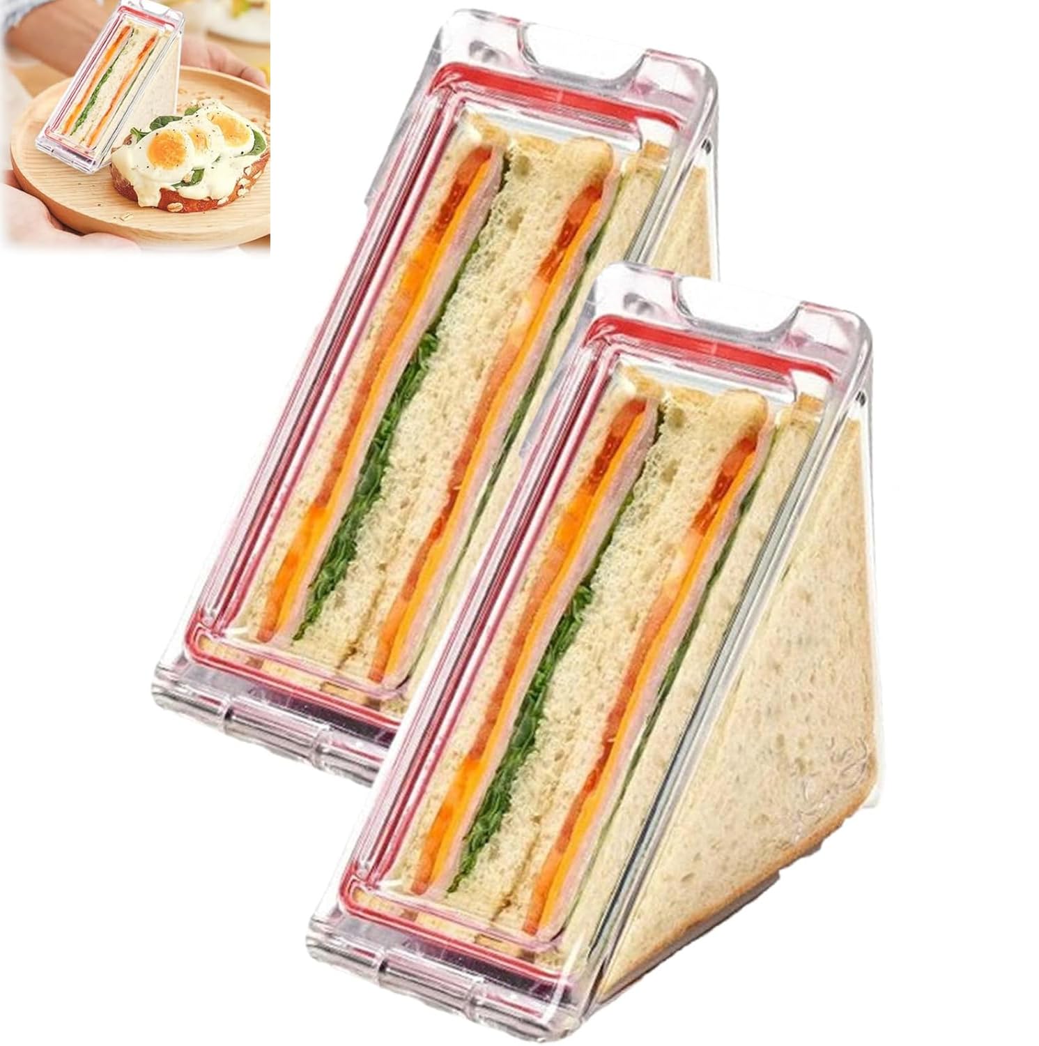 2 Pcs Triangle Sandwich Container Reusable Washable Sandwich Box Portable Breakfast Sandwich Containers Clear Sandwich Wedge Boxes Container for Lunch Picnic Travel (2)