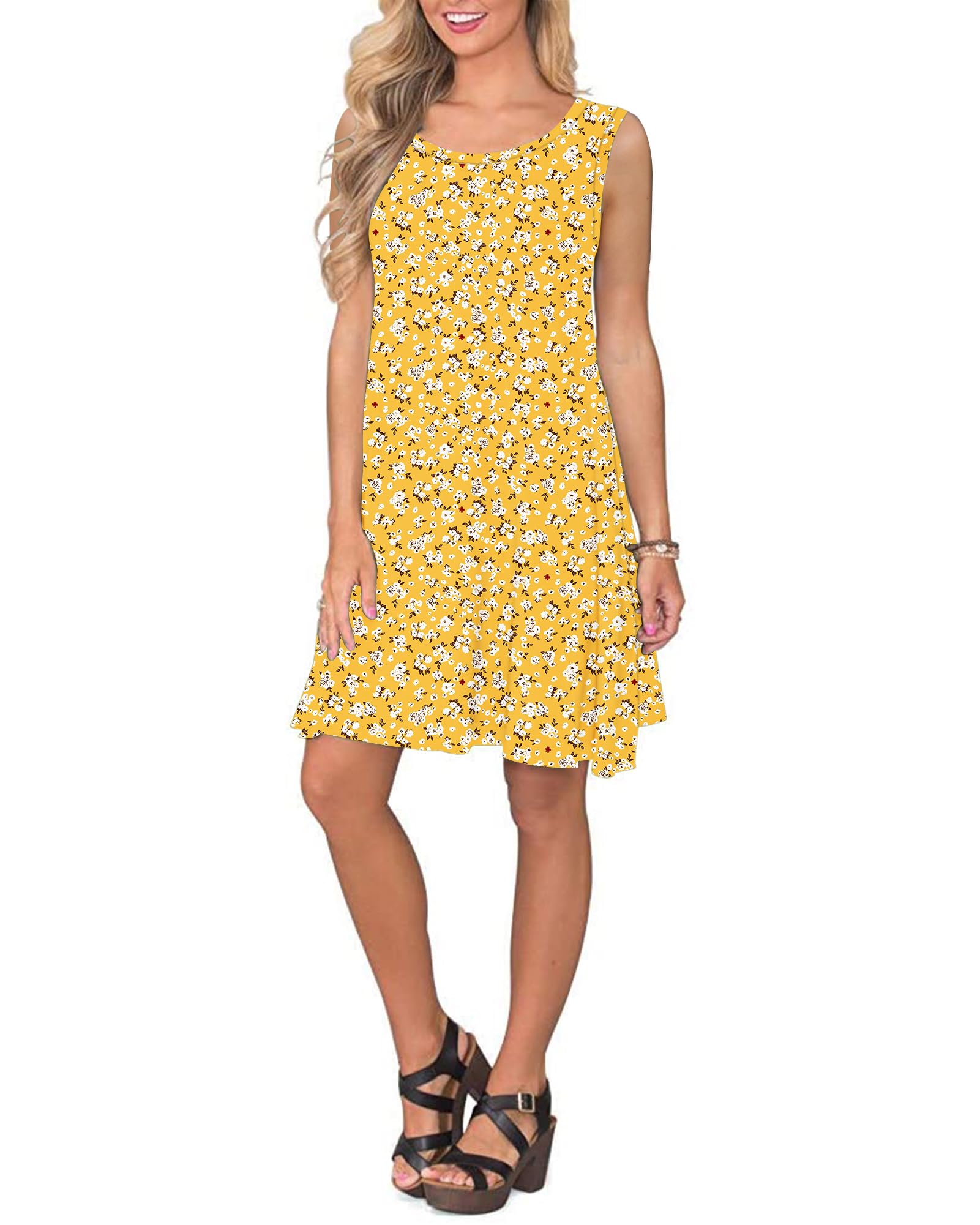 WNEEDU Boho Abiti Estivi da Donna Prendisole da Spiaggia Senza Maniche