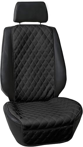 FH Group Juego de cojines delanteros de asiento de automóvil de piel sintética negra, ajuste universal, cojín de asiento de automóvil con bolsillos