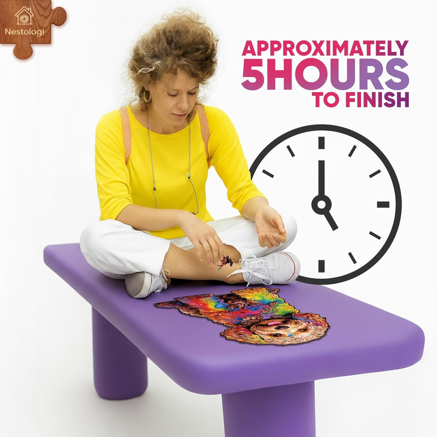 Labradoodle Dog Wooden Jigsaw Adult Puzzle by Nestologi, Unique Animal Puzzle, Goldendoodle Gift for Family Friend Birthday Dog Wood Puzzle 150 Pieces Large 5 Hours to Complete