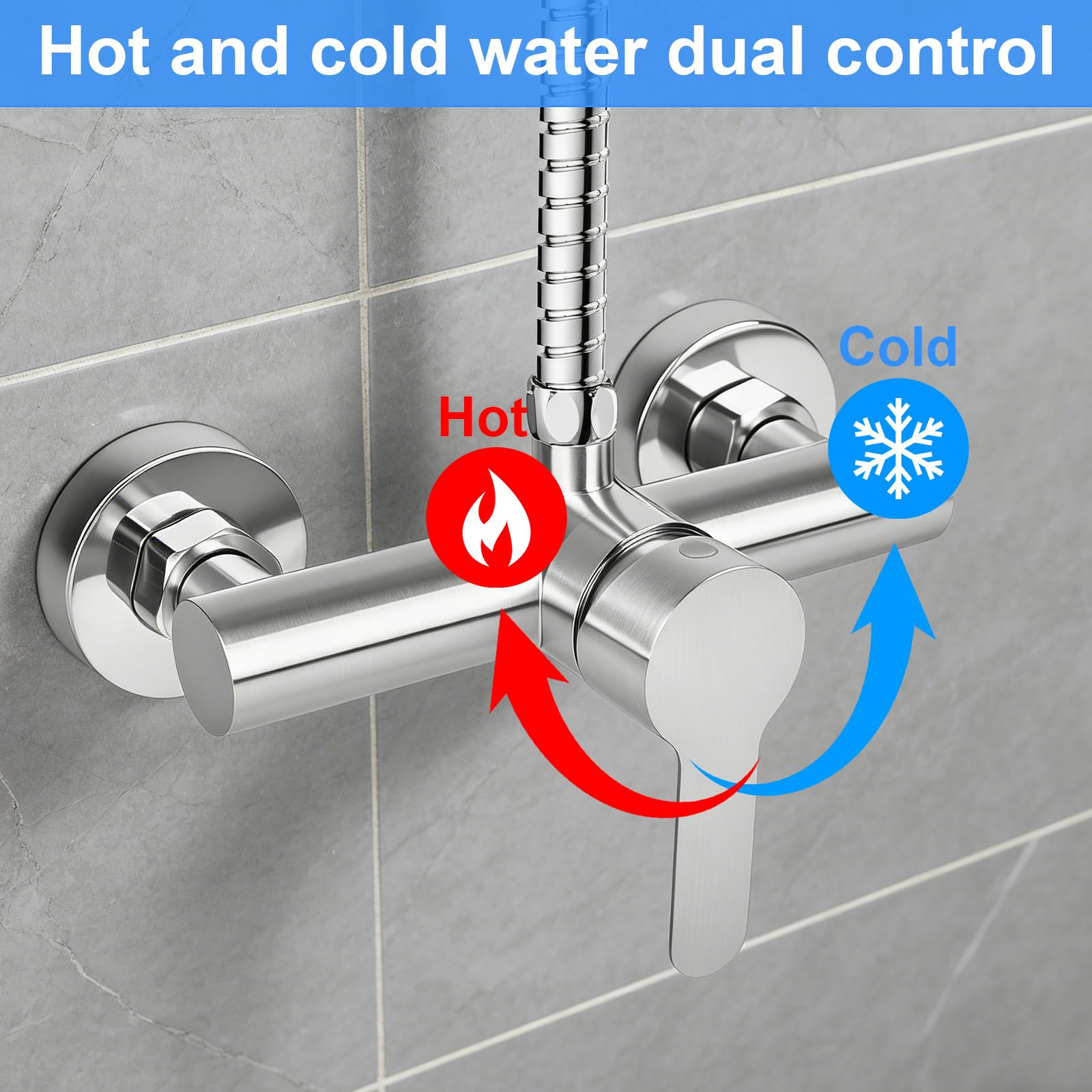 Grifo de ducha monomando, grifo mezclador para ducha montaje en pared, grifo de ducha de pared para baño, grifo de bañera de acero inoxidable 304, G ½ salida de agua hacia arriba