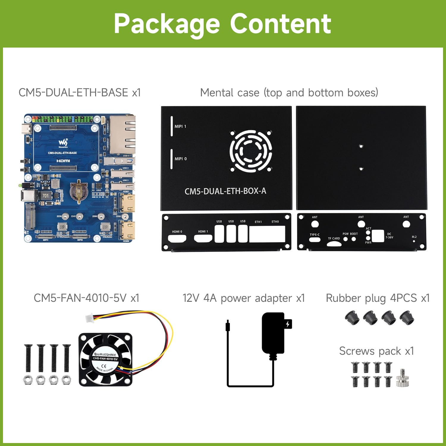 Waveshare Gigabit / 2.5G Dual Ethernet Base Board with Metal Case For Raspberry Pi CM5. Dual RJ45 Ethernet Ports, Supports Dual 4K Display Outputs And Dual MIPI Interfaces, Onboard 40Pin GPIO Header
