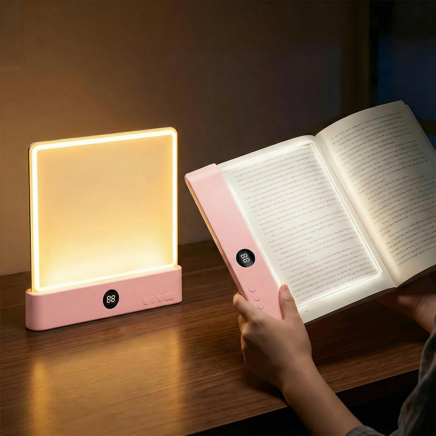 Luce per libro, luce da lettura con clip per libri, ricaricabile a LED trasparente, luci piatte per leggere a letto di notte, con 3 colori e timer, luce da lettura, pannello dimmerabile, luce a pagina