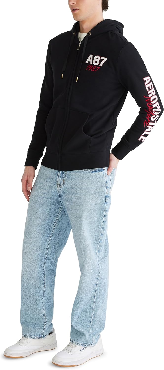 AEROPOSTALE mens Aero Logo Full Zip Hoodie- Left Chest - Image 4