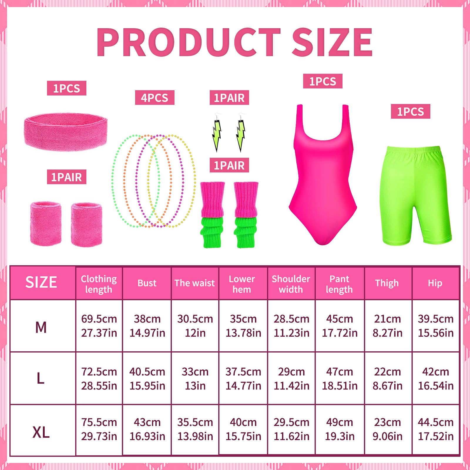 Deguisement Annee 80 Femme,Tenue des Années 80 et 90 pour Femme,80s Disco Costume,Disco Costume Vetement Fête Néon,80s Ensemble D'accessoires de Costume,pour Halloween Carnaval Thème Fête