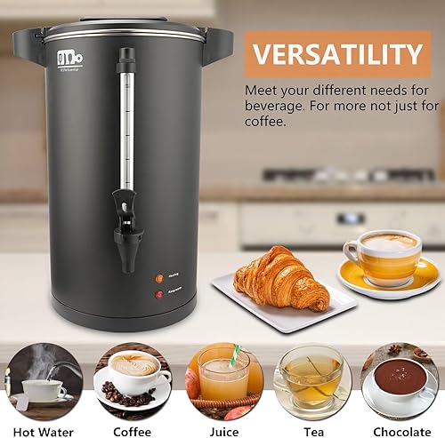 Miniatura 6 de Urna de café comercial de 30 tazas de 6 L, 750 W, cafetera de doble pared de percolado, dispensador de urna de agua caliente de acero inoxidable con