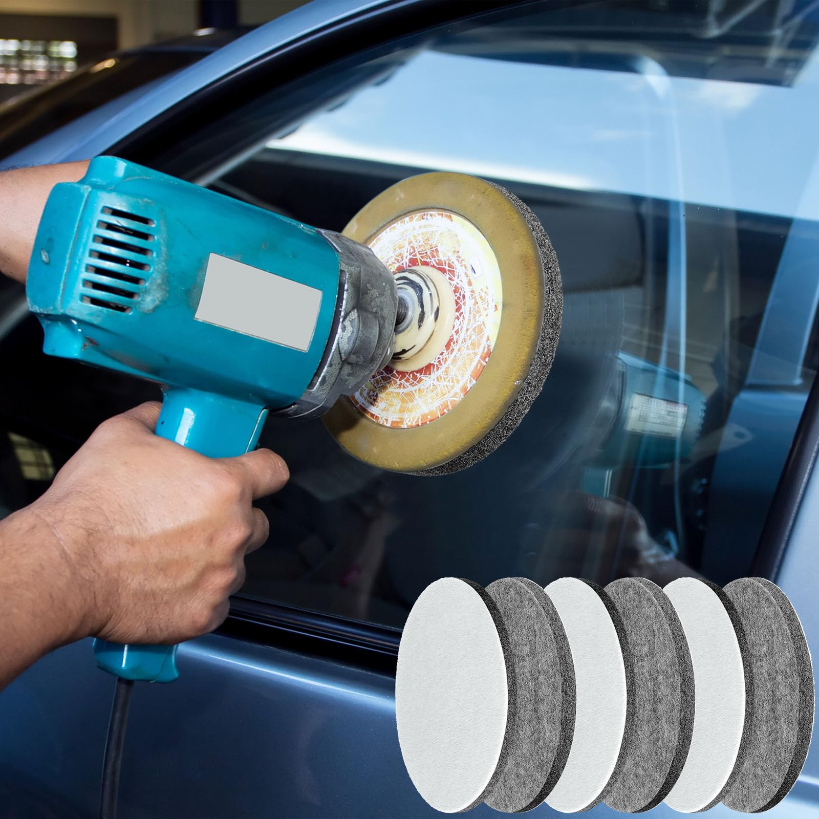 LongZYU Polijstvilt, 6 stuks, 125 mm, polijstschijf voor Bosch excentrische schuurmachine, polijstpad, vilt, glas, auto polijstpads, klittenband, vilt, pad, polijstkussen voor hout, marmer, metaal