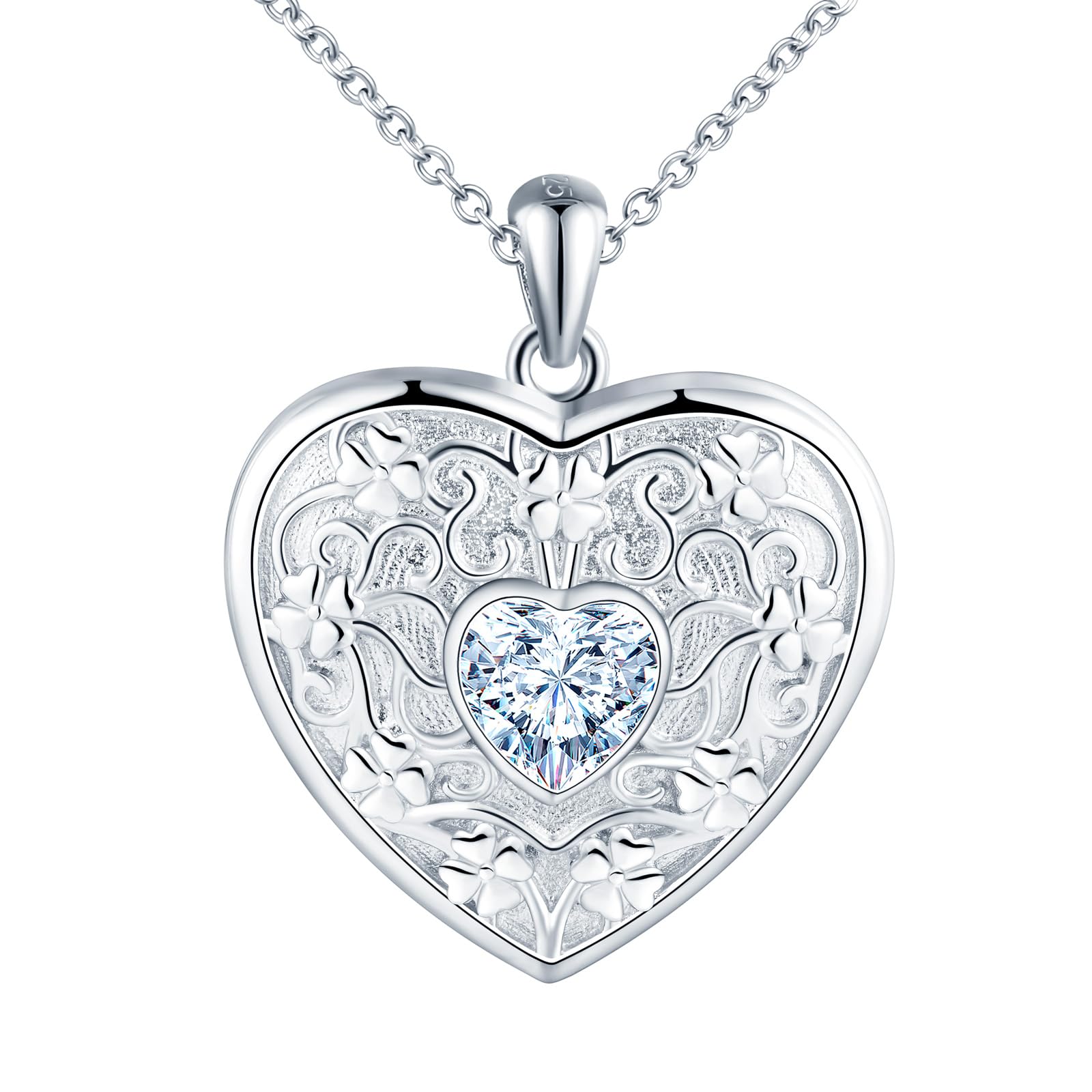 Cuore Foto Collana Donna Argento 925 con Cristallo: Trifoglio Ciondolo Personalizzato con Foto-Portafoto Medaglione Amuleto Collane per Ragazze-Gioielli Amore Regali per Mamma Amici Moglie