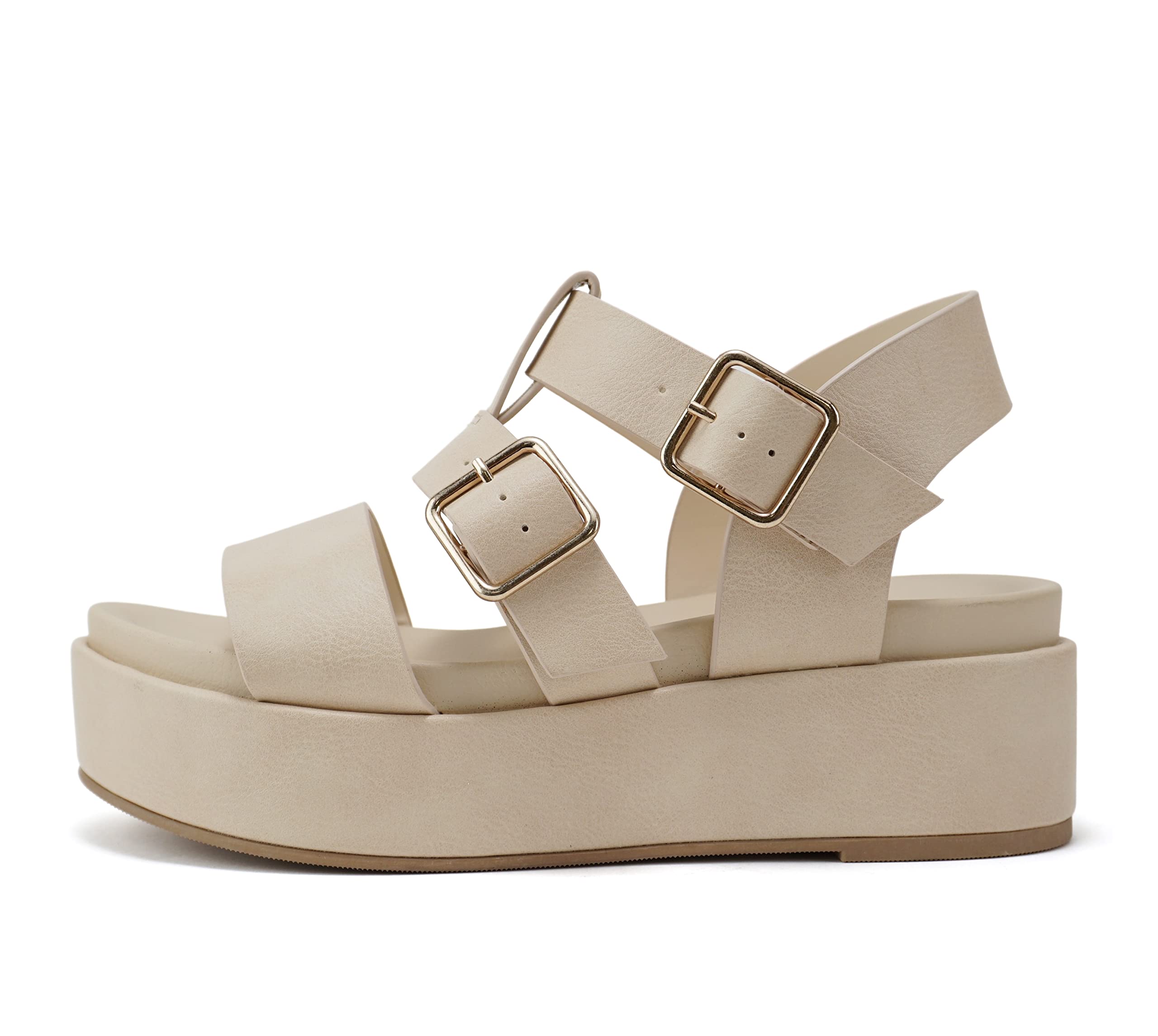 Soda“STELLAR” ~ Women Flatform Multi Strap Double Buckle Open Toe Ankle Strap Platform Wedge Sandals