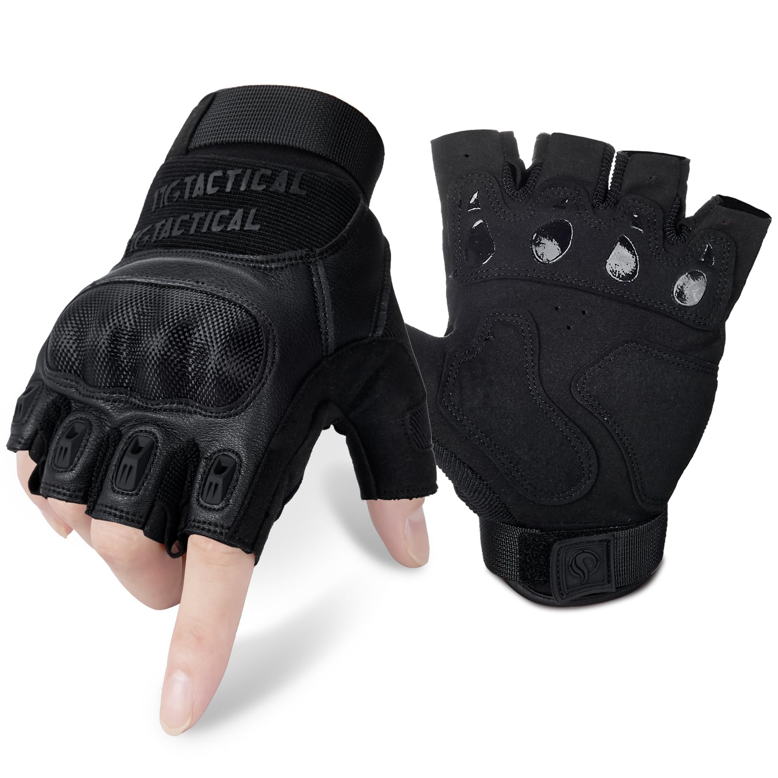 1TG Tactical Taktische Halbfinger Handschuhe, Motorradhandschuhe, Militär Einsatzhandschuhe für Outdoor Radfahren Motorrad Wandern Klettern Camping Jagd Laufen, Schwarz, M Auto & Motorrad