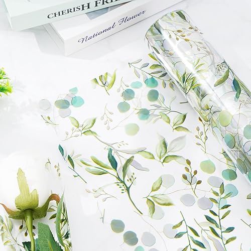 Miniatura 7 de Whaline Rollo de papel de envoltura de eucalipto y celofán, hojas verdes, papel de regalo de plástico con hojas verdes, para bodas, cumpleaños, baby