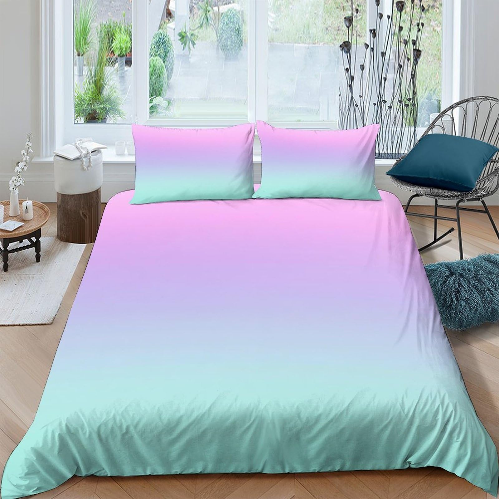 Ctjqhvkz Style-1 3D Printed Pastel Gradient Fitted Sheet Microfiber Soft Mint Pink Ombre Bed Sheet For Bedroom Dorm Mattress Cover Single（135X200cm）