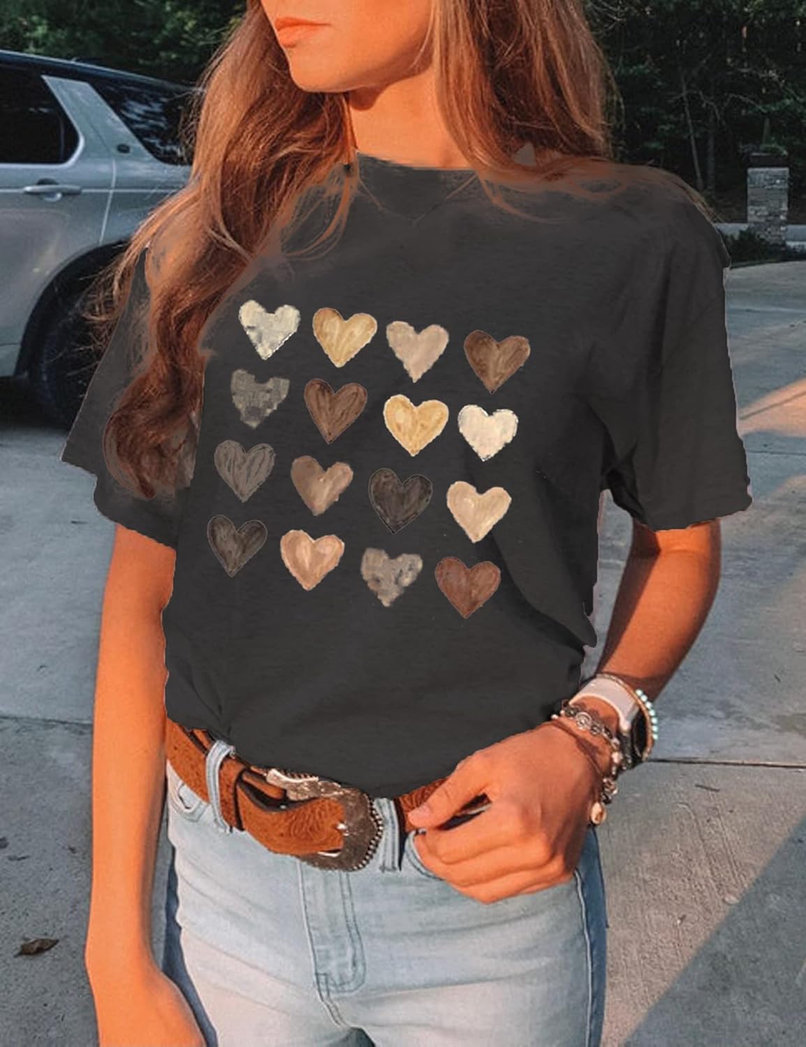 Womens Valentine Shirts Love Heart Graphic Tee T Shirts Teen Girls Cute Graphic T Shirts Tee Top - Image 5