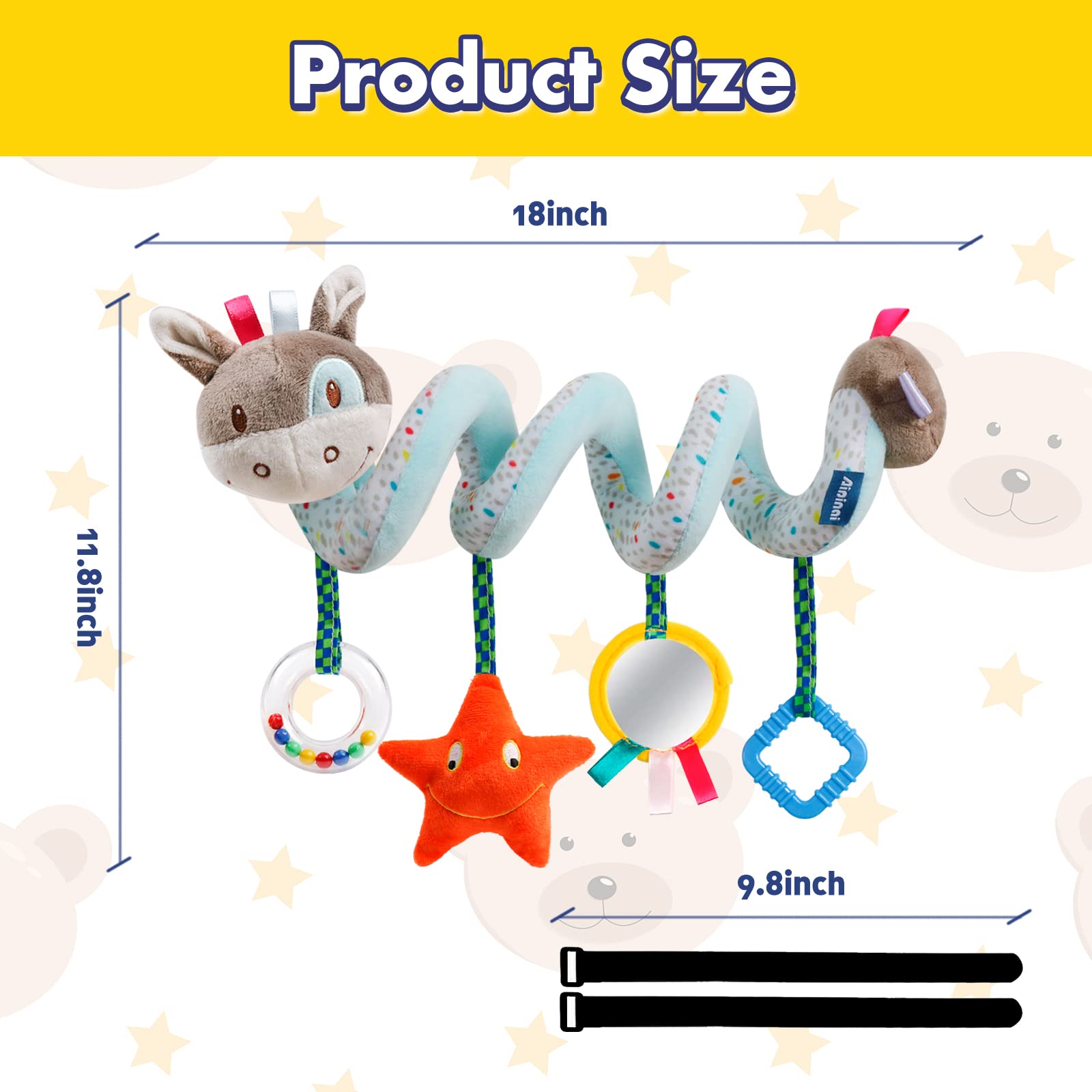 Juguetes de asiento de coche para bebé, juguete de cochecito de actividad para niños y niñas de 0, 3, 6, 9, 10, 12 meses, juguetes de peluche colgantes en espiral, regalos de agradecimiento para baby 7
