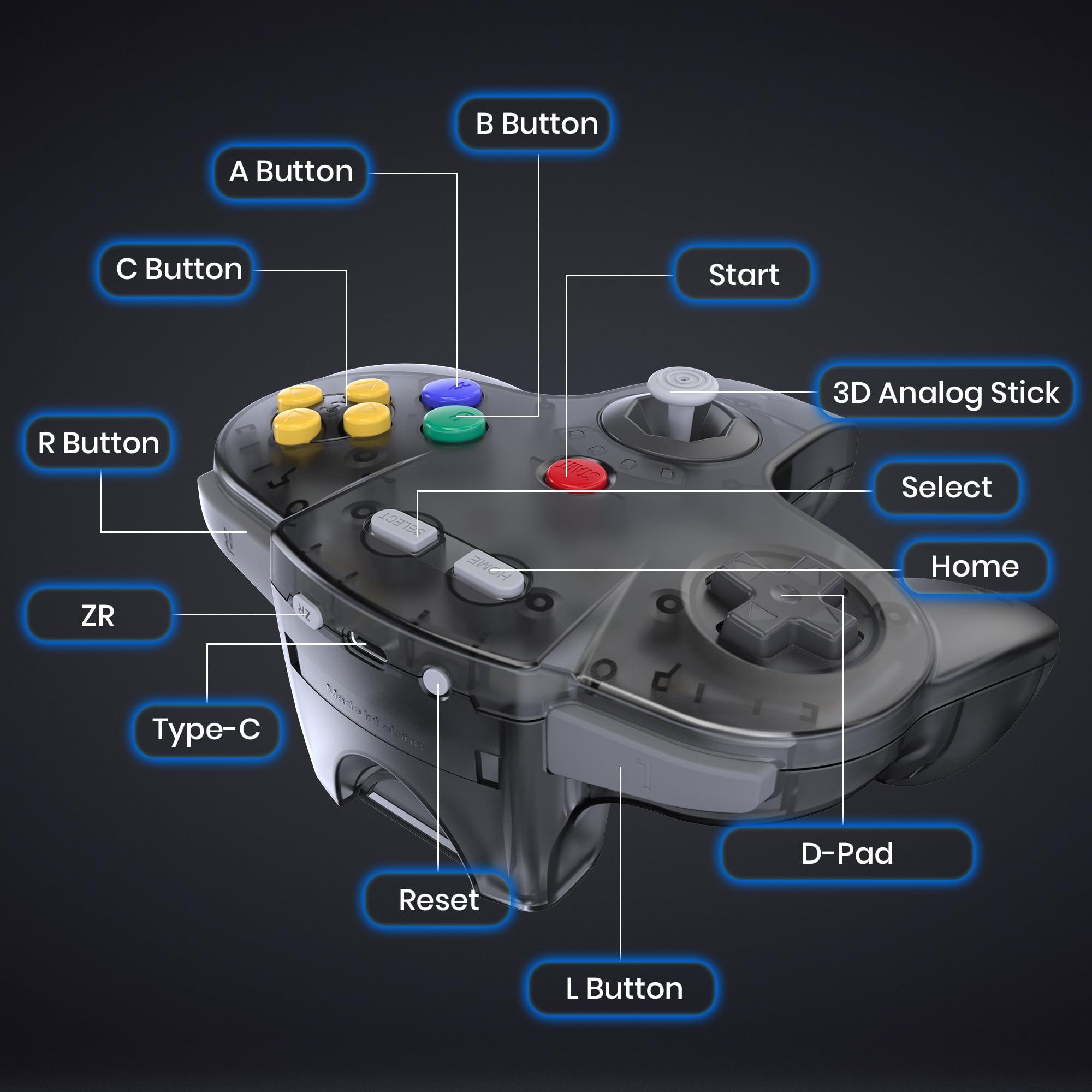 Paquete de 2 controladores inalámbricos N64 hechos para Switch 1 y 2, consola N64, receptores inalámbricos de 2.4 GHz compatibles con Switch Online, Windows PC, macOS (vibración integrada) (recargable