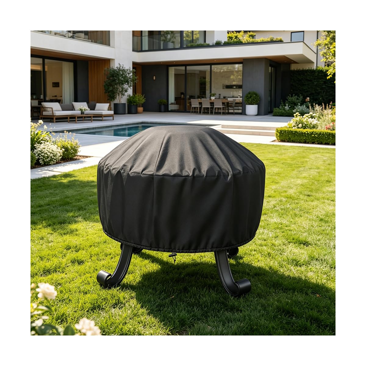 Okrągła osłona paleniska do ProGarden Round Fire Bowl 75 2020-Present, materiał Oxford, wodoszczelna osłona misy paleniskowej, ochrona przed kurzem, sznurkiem, 102 cm x 51 cm