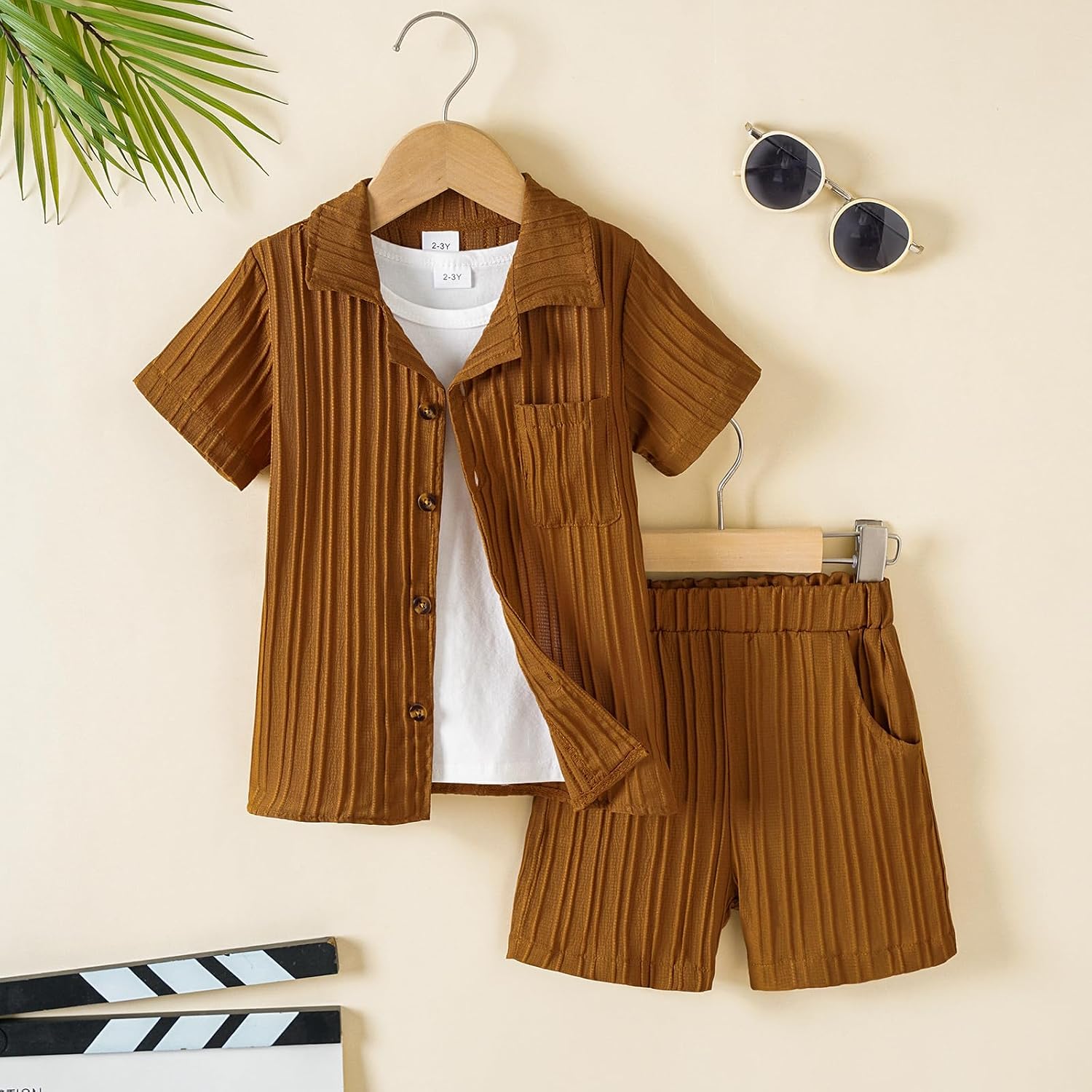 Kid Toddler Boy Clothes Short Sleeve Button-Down Shirt+Shorts+White Vest Summer Clothing Set 2-12 Years