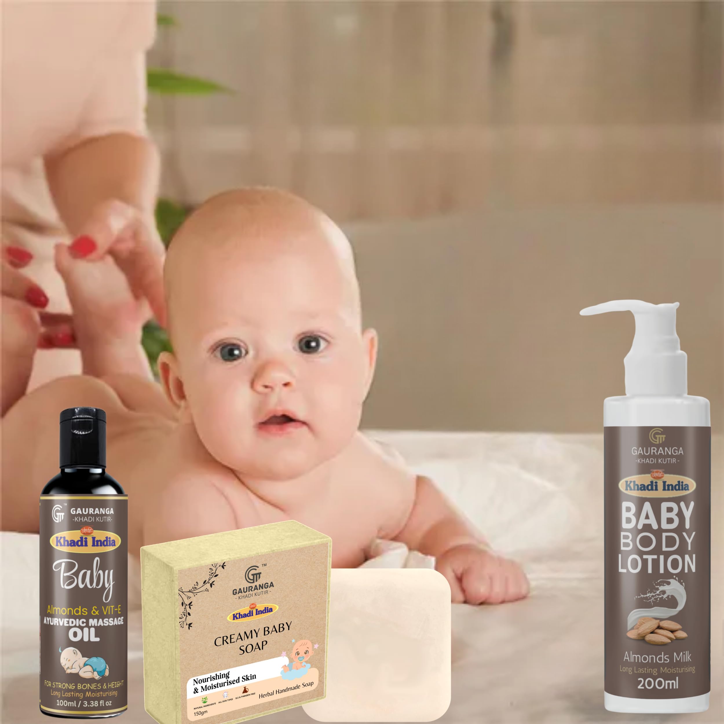 gauranga khadi kutir Gauranga Khadi Baby Kit | Baby Bundle of Gift Set for Newborn/Babies/Infants/with Baby Lotion/Massage Oil/Baby soap for Smooth Skin and Gentle Care.-picture-18