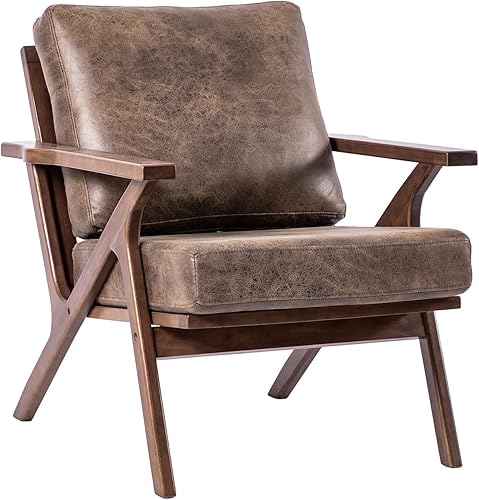 UNICOO - Silla de mediados de siglo, sillón tapizado retro, con marco de madera y cojines extraíbles, silla grande de ocio para sala de