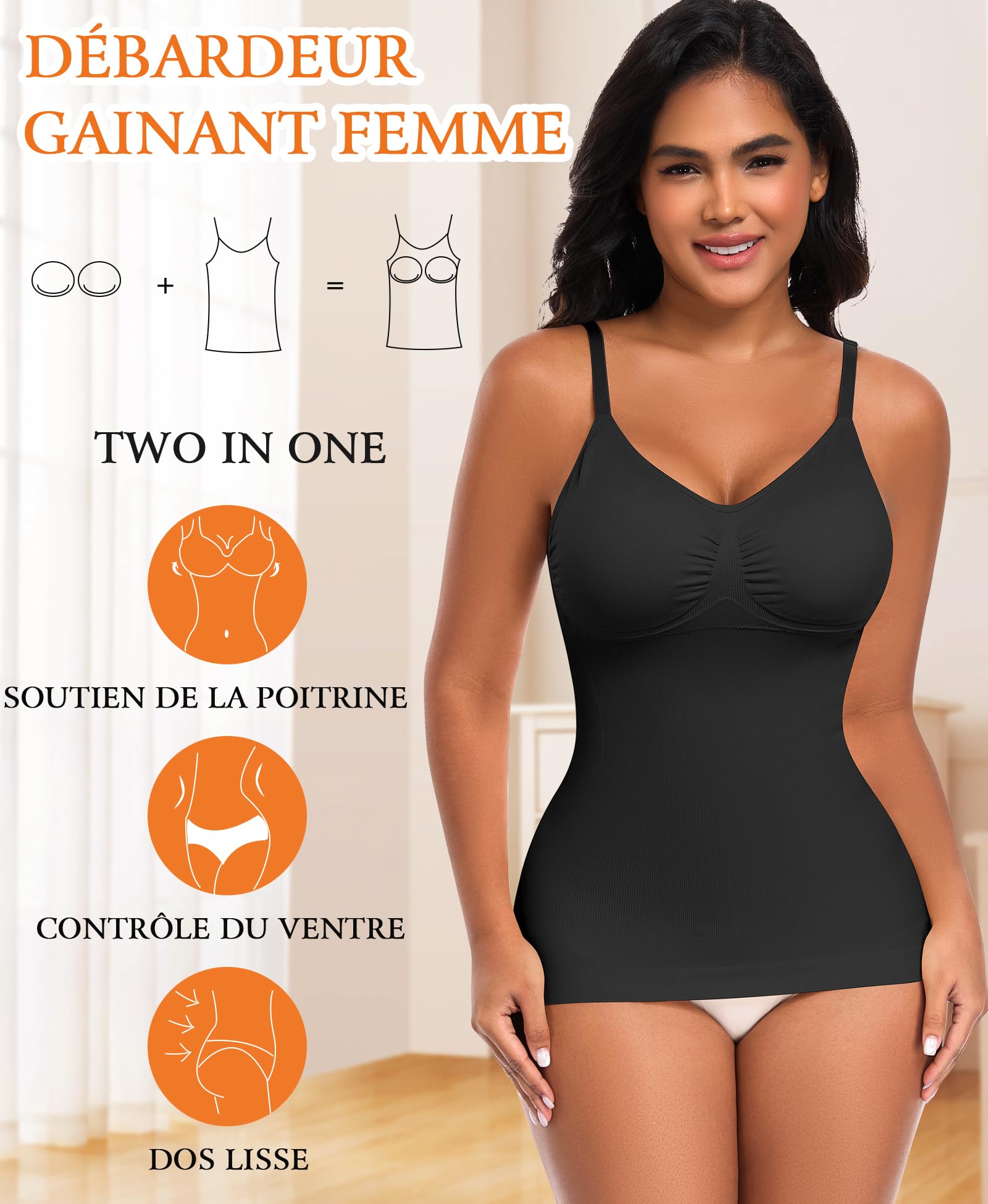 YARRCO Hauts sculptants Femme Débardeur Gainant Ventre Plat Gaine Amincissante Tanks Top Compression Sans Manches Sans Couture Maillot de corps Top avec Soutien-Gorge avec Bretelles Ajustables