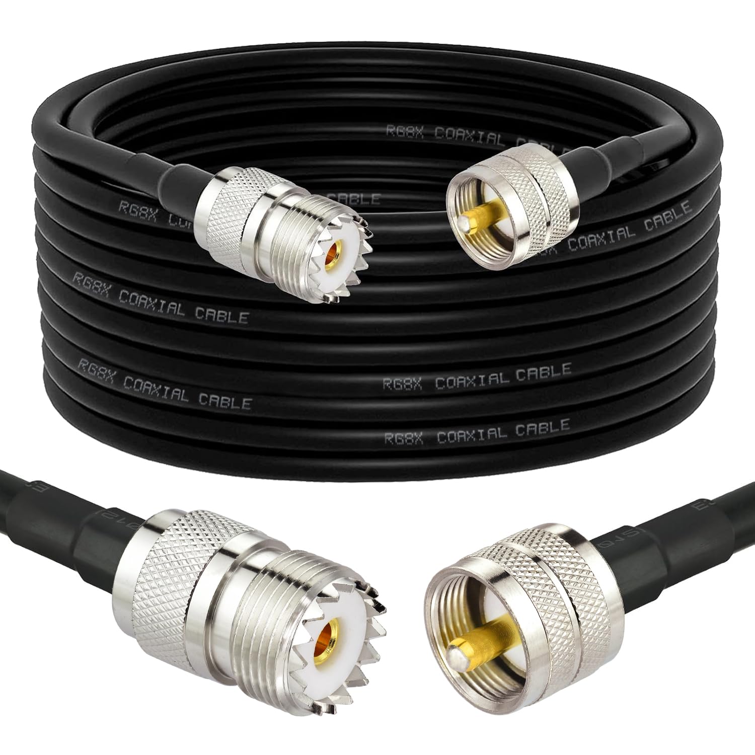 Superbat Câble coaxial CB PL-259 UHF 9,1 m, RG8x PL-259 UHF mâle vers femelle à faible perte d'antenne pour radio AMM, analyseur d'antenne, charge factice, compteur SWR