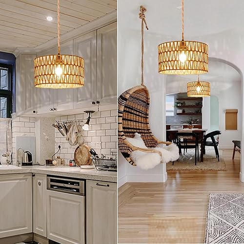 Miniatura 6 de Lámpara colgante de ratán iluminación colgante de 16.4 pies con cable enchufable, enchufe a toma de pared, interruptor de encendidoapagado