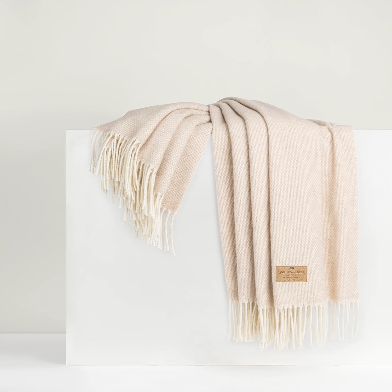 Lands Downunder Sand Juno Cashmere Blend Throw - Made in Italy - 51" W x 67" L - Luxurious Cashmere Blend Throw in Neutral Tones - Perfect for Gifting