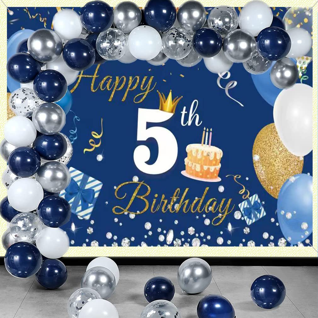 5. Geburtstag Banner Blau – Happy 5th Birthday Stoffschild 150 X 90 Cm, Mit Ösen, Für Jungen & Mädchen, Wasserfest