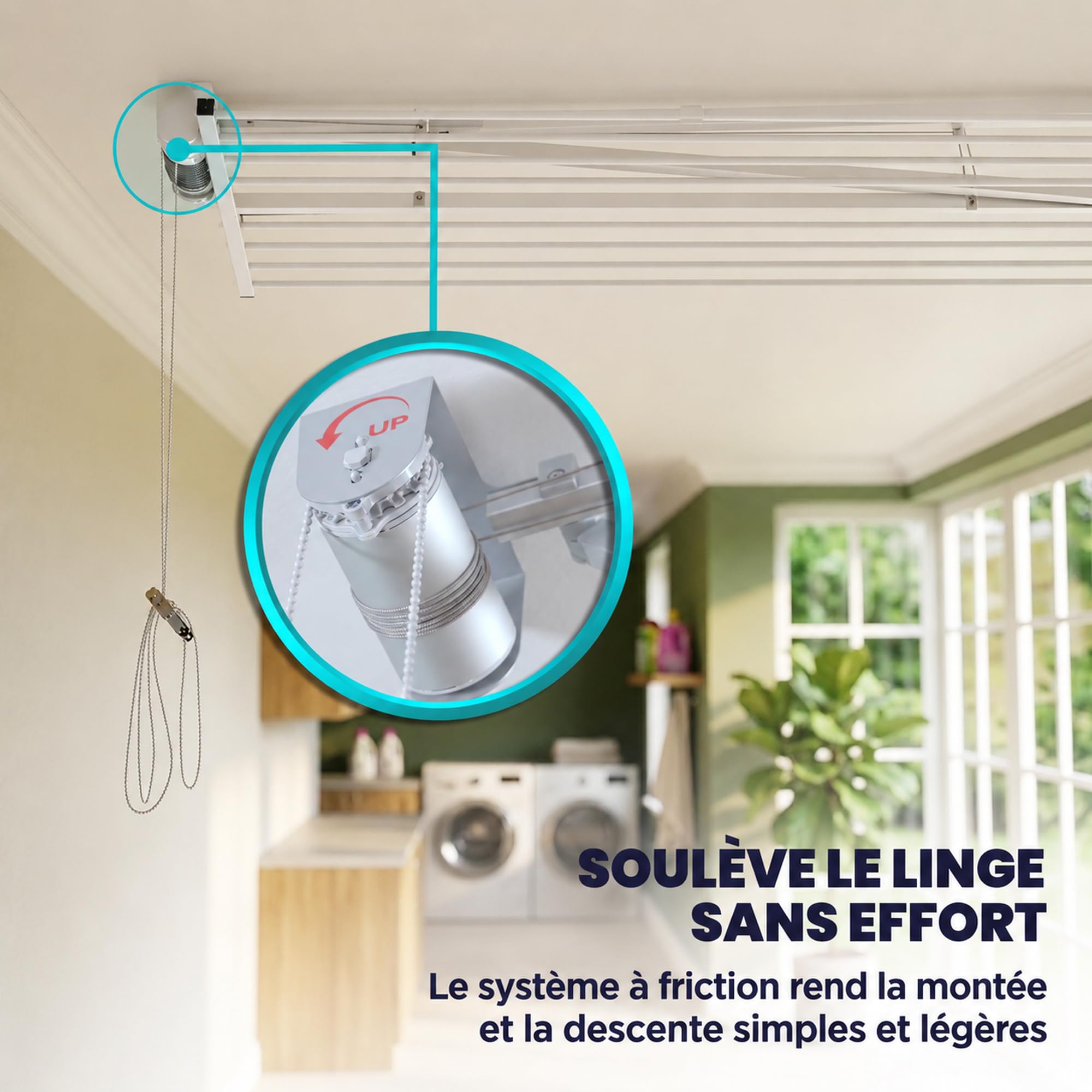 foxydry Mini Étendoir de Plafond, séchoir à Linge Vertical rétractable, Repliable et Extensible pour intérieure et extérieure, étendoir pour Balcon (Blanc, 128 cm)