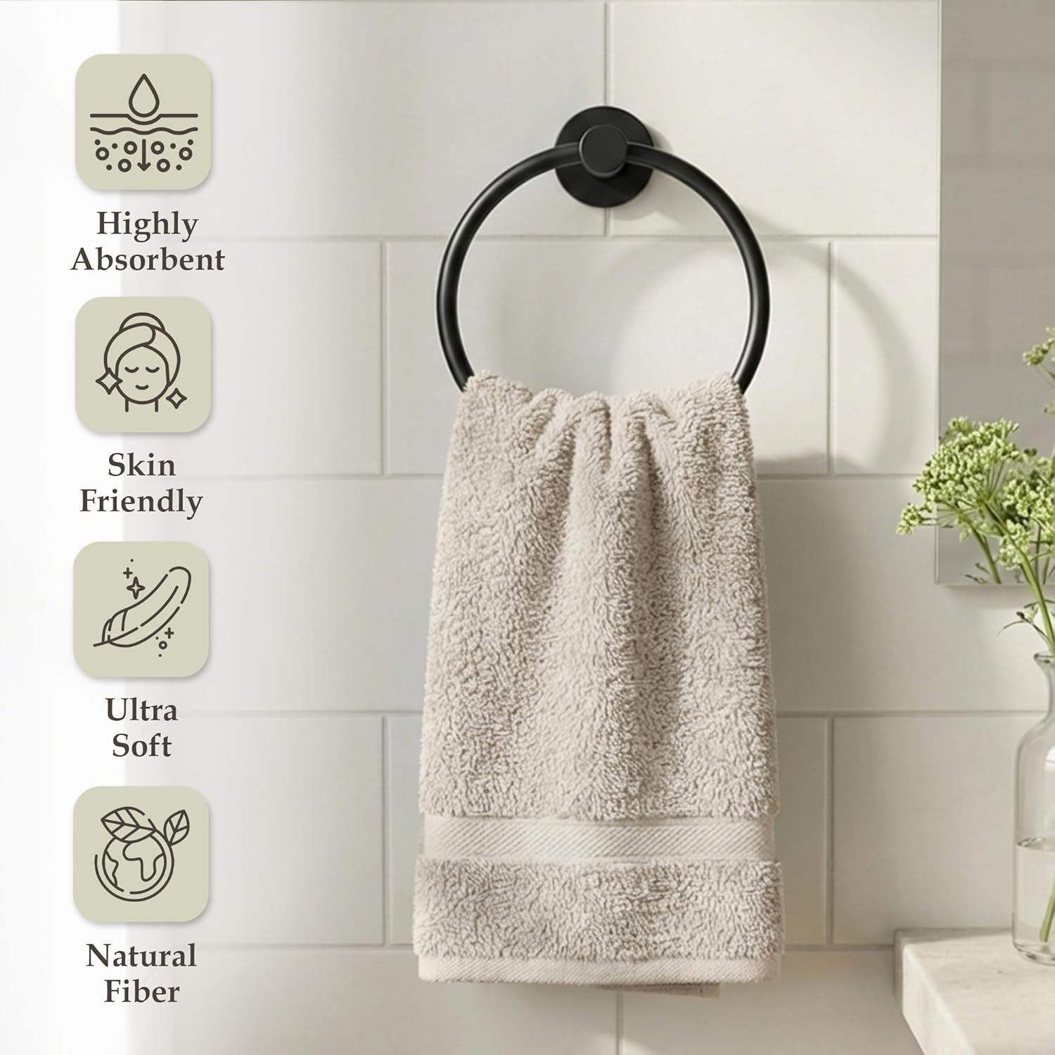 Delilah Home Turkish Cotton Bath Towels - Soft and Absorbent, 100% Organic, 700 GSM Thick Weave, Gentle for Sensitive Skin - 2 Pieces Hand Towel Set 16x30 Inches - Natural