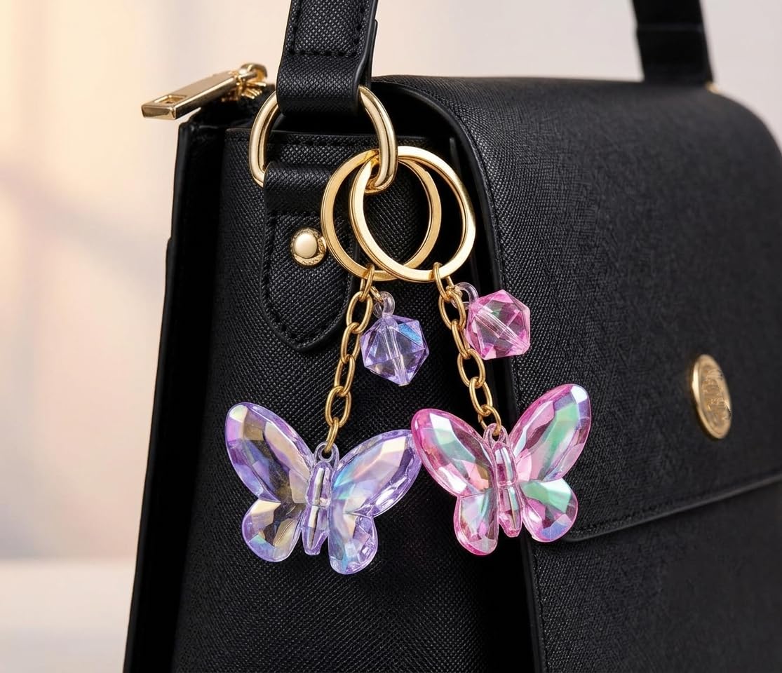 Cute 3D Crystal Keychain for Girls & Women | Aesthetic Iridescent Bag Charm with Big Diamond Pendant | Y2K Stylish Fashion Handbag, Purse, Backpack Pendant, Car Keyring Gift-image-48