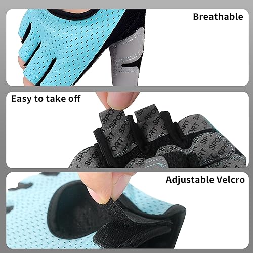 Miniatura 4 de Guantes de ciclismo para hombres y mujeres, sin dedos, transpirables, guantes de ciclismo antideslizantes que absorben los golpes, acolchados para