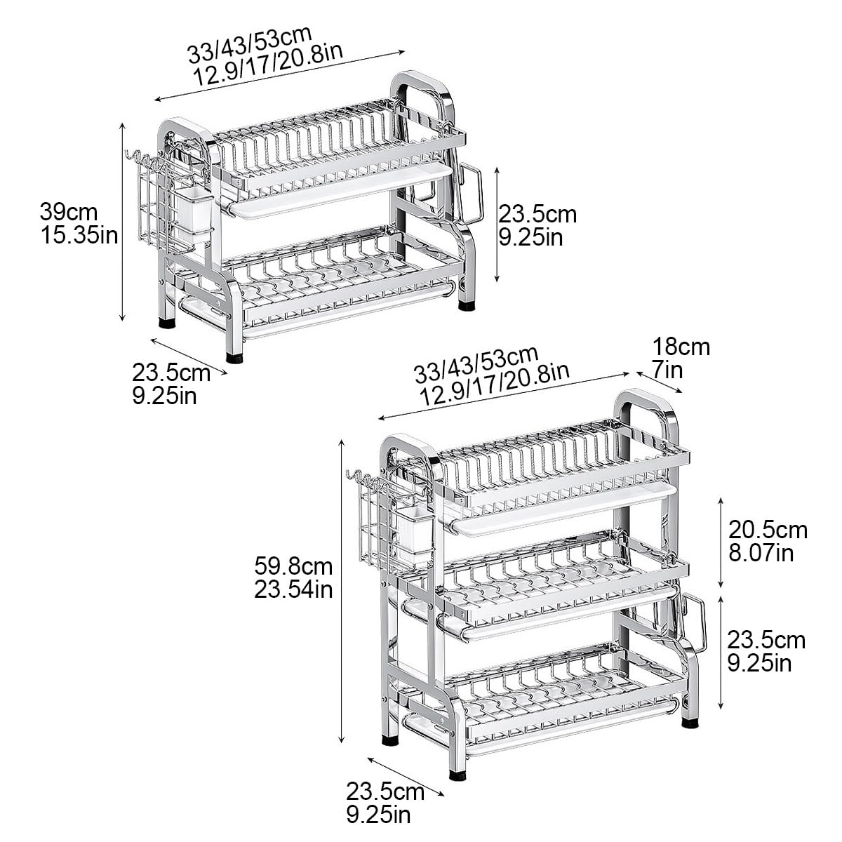 Multifonctionnel Égouttoir À Vaisselle, Étagères Rangement Cuisine Avec Planche Égouttoir Et Porte-Ustensiles, Grande Capacité Organisation Maison(A,33cm)